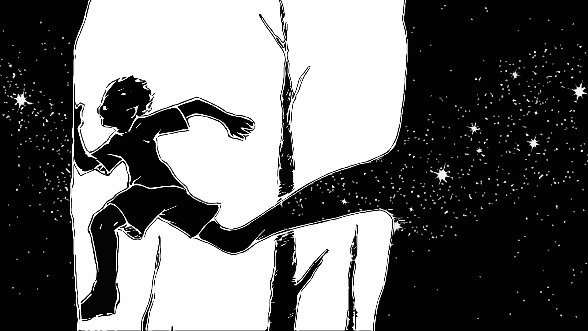 Boy running with stars