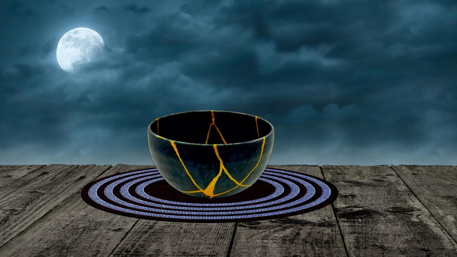 Bowl with Kintsugi gold repairs